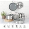 imageMartha Stewart Delaroux 10 Piece Stainless Steel Pots and Pans Kitchen Cookware Set wPFAs Free Premium Nonstick Ceramic Interior