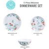 imageMartha Stewart Dragonfly 12 Piece Decorated Melamine Dinnerware Set  TealWhite