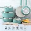 imageMartha Stewart Emmeline Premium Nonstick PFA Free Ceramic Interior 12 Piece Heavy Gauge Enamel Aluminum Pots and Pans Cookware Set  Linen WhiteTeal