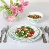 imageMartha Stewart Empress Bouquet 12Piece Decorated Porcelain Chip and Scratch Resistant Dinnerware Plates and Bowls Set  Teal Floral