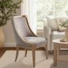 imageMartha Stewart Farmhouse Dining Room Chair Recessed Arm Chair for Bedrooms Nailhead Trim Solid Wood Legs Upholstered Reading Accent Chairs for Living Room Kitchen Dcor Elmherst  Linen ColorLinen Color