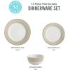 imageMartha Stewart Gracie Lane Porcelain Decorated Dinnerware Set  Martha Blue wGold Rim Service for 4 12pcsGrey w Gold Rim