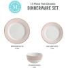 imageMartha Stewart Gracie Lane Porcelain Decorated Dinnerware Set  Martha Blue wGold Rim Service for 4 12pcsPink w Gold Rim