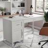 imageMartha Stewart Hutton Shaker Style Home Office Desk with Storage in White with Polished Brass HardwareGrayBrushed Nickel