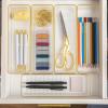 imageMartha Stewart Kerry Plastic Stackable Office Desk Drawer Organizers 6quot x 3quot 6 Pack with Gold Trim12 x 3