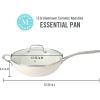 imageMartha Stewart Lockton 12quot Essential Multipurpose Heavy Gauge Aluminum FrypanWok Pan wPFA Free Premium Ceramic Nonstick Interior GreyLinen Essential Pan