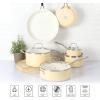 imageMartha Stewart Lockton Premium Nonstick 10 Piece Enamel Heavy Gauge Aluminum Pots and Pans Cookware Set  Linen WhiteButter Cream