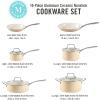 imageMartha Stewart Lockton Premium Nonstick 10 Piece Enamel Heavy Gauge Aluminum Pots and Pans Cookware Set  Linen WhiteButter Cream