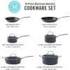 imageMartha Stewart Lockton Premium Nonstick 10 Piece Enamel Heavy Gauge Aluminum Pots and Pans Cookware Set  Linen WhiteGray