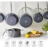 imageMartha Stewart Lockton Premium Nonstick 10 Piece Enamel Heavy Gauge Aluminum Pots and Pans Cookware Set  Linen WhiteGray