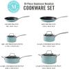 imageMartha Stewart Lockton Premium Nonstick 10 Piece Enamel Heavy Gauge Aluminum Pots and Pans Cookware Set  Linen WhiteMartha Blue