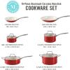 imageMartha Stewart Lockton Premium Nonstick 10 Piece Enamel Heavy Gauge Aluminum Pots and Pans Cookware Set  Linen WhiteRed