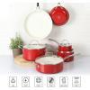 imageMartha Stewart Lockton Premium Nonstick 10 Piece Enamel Heavy Gauge Aluminum Pots and Pans Cookware Set  Linen WhiteRed