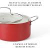 imageMartha Stewart Lockton Premium Nonstick 10 Piece Enamel Heavy Gauge Aluminum Pots and Pans Cookware Set  Linen WhiteRed