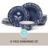 imageMartha Stewart Peony 12 Piece Porcelain Floral Chip and Scratch Resistant Dinnerware SetSky Blue
