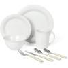 imageMartha Stewart Reedley 32 Piece Stoneware Dinnerware and Flatware Combo Set  BlueLinen White