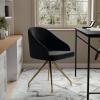 imageMartha Stewart Sora Stationary Swivel Task Chair with Sloped Arms for Home Office in White Boucle with Oil Rubbed Bronze FrameBlack VelvetPolished Nickel