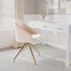 imageMartha Stewart Sora Stationary Swivel Task Chair with Sloped Arms for Home Office in White Boucle with Oil Rubbed Bronze FrameConch Shell FabricPolished Brass Frame
