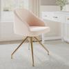 imageMartha Stewart Sora Stationary Swivel Task Chair with Sloped Arms for Home Office in White Boucle with Oil Rubbed Bronze FrameConch Shell FabricPolished Brass Frame