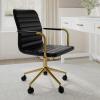 imageMartha Stewart Taytum Swivel Task Chair with Armrests for Home Office in White Faux Leather with Polished Brass FrameBlack Faux LeatherPolished Brass Frame