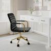 imageMartha Stewart Taytum Swivel Task Chair with Armrests for Home Office in White Faux Leather with Polished Brass FrameBlack Faux LeatherPolished Brass Frame