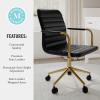 imageMartha Stewart Taytum Swivel Task Chair with Armrests for Home Office in White Faux Leather with Polished Brass FrameBlack Faux LeatherPolished Brass Frame