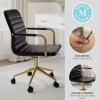 imageMartha Stewart Taytum Swivel Task Chair with Armrests for Home Office in White Faux Leather with Polished Brass FrameBlack Faux LeatherPolished Brass Frame