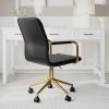 imageMartha Stewart Taytum Swivel Task Chair with Armrests for Home Office in White Faux Leather with Polished Brass FrameBlack Faux LeatherPolished Brass Frame