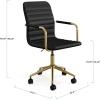 imageMartha Stewart Taytum Swivel Task Chair with Armrests for Home Office in White Faux Leather with Polished Brass FrameBlack Faux LeatherPolished Brass Frame
