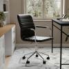 imageMartha Stewart Taytum Swivel Task Chair with Armrests for Home Office in White Faux Leather with Polished Brass FrameBlack Faux LeatherPolished Nickel