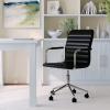 imageMartha Stewart Taytum Swivel Task Chair with Armrests for Home Office in White Faux Leather with Polished Brass FrameBlack Faux LeatherPolished Nickel