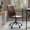 imageMartha Stewart Taytum Swivel Task Chair with Armrests for Home Office in White Faux Leather with Polished Brass FrameSaddle Brown Faux LeatherOil Rubbed Bronze