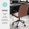 imageMartha Stewart Taytum Swivel Task Chair with Armrests for Home Office in White Faux Leather with Polished Brass FrameSaddle Brown Faux LeatherOil Rubbed Bronze