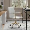 imageMartha Stewart Taytum Swivel Task Chair with Armrests for Home Office in White Faux Leather with Polished Brass FrameWhite Faux LeatherPolished Brass