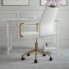 imageMartha Stewart Taytum Swivel Task Chair with Armrests for Home Office in White Faux Leather with Polished Brass FrameWhite Faux LeatherPolished Brass