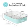 imageMartha Stewart Thayer 16quot Enamel On Steel Roaster Pan wStainless Steel Rack  Martha BlueMartha Blue