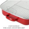 imageMartha Stewart Thayer 16quot Enamel On Steel Roaster Pan wStainless Steel Rack  Martha BlueRed