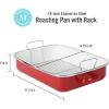 imageMartha Stewart Thayer 16quot Enamel On Steel Roaster Pan wStainless Steel Rack  Martha BlueRed