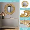 imageMartha Stewart Wall Dcor Large Gingko Leaf Round Wall Mirror for Living Room Iron Metal Plate Frame Antique Finish Ready to Hang Bedroom Decoration Eden 305quot GoldGold