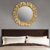 imageMartha Stewart Wall Dcor Large Gingko Leaf Round Wall Mirror for Living Room Iron Metal Plate Frame Antique Finish Ready to Hang Bedroom Decoration Eden 305quot GoldGold