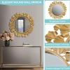 imageMartha Stewart Wall Dcor Large Gingko Leaf Round Wall Mirror for Living Room Iron Metal Plate Frame Antique Finish Ready to Hang Bedroom Decoration Eden 305quot GoldGold