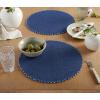 imageMartha Stewart Woven Water Resistant Lindos Placemat Set 6Pack 15quot Round BeigeNavy Blue