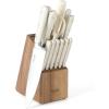 imageMARTHA STEWART Eastwalk 14 Piece High Carbon Stainless Steel Cutlery Kitchen Knife Block Set wABS Triple Riveted Forged Handle Acacia Wood Block  Linen WhiteLinen