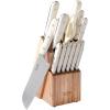imageMARTHA STEWART Eastwalk 14 Piece High Carbon Stainless Steel Cutlery Kitchen Knife Block Set wABS Triple Riveted Forged Handle Acacia Wood Block  Linen WhiteLinen Ashwood Block