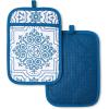 imageMARTHA STEWART Strie Medallion Pot Holder 2Pack Set Heat Resistant NonSlip Silicone Grip Navy Blue 7quotx10quot