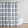 imageMartha Stewart Adrien Farmhouse Shower Curtain Neutral Color Striped Design with Pleated Accent Soft Woven Fabric Shower Curtain Boho Modern Bathroom Dcor Machine Washable 72quot x 72quot DenimDenim