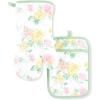 imageMartha Stewart Amber Floral Oven Mitt ampamp Pot Holder Set 2Pack BlueGreen OM 7quotx13quot ampamp PH 7quotx10quotPetal Pink