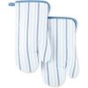 imageMartha Stewart Daisy Stripe Oven Mitt Set 2Pack BeigeBrown 7quotx13quotBlue