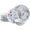 imageMartha Stewart Dragonfly 12 Piece Decorated Melamine Dinnerware Set  TealWhite