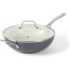 imageMartha Stewart Lockton 12quot Essential Multipurpose Heavy Gauge Aluminum FrypanWok Pan wPFA Free Premium Ceramic Nonstick Interior GreyGrey Essential Pan